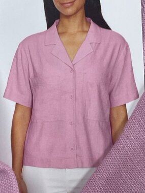 Buffalo David Bitton Womens Pink Short Sleeve Linen Blend Button-Up Shirt S d081